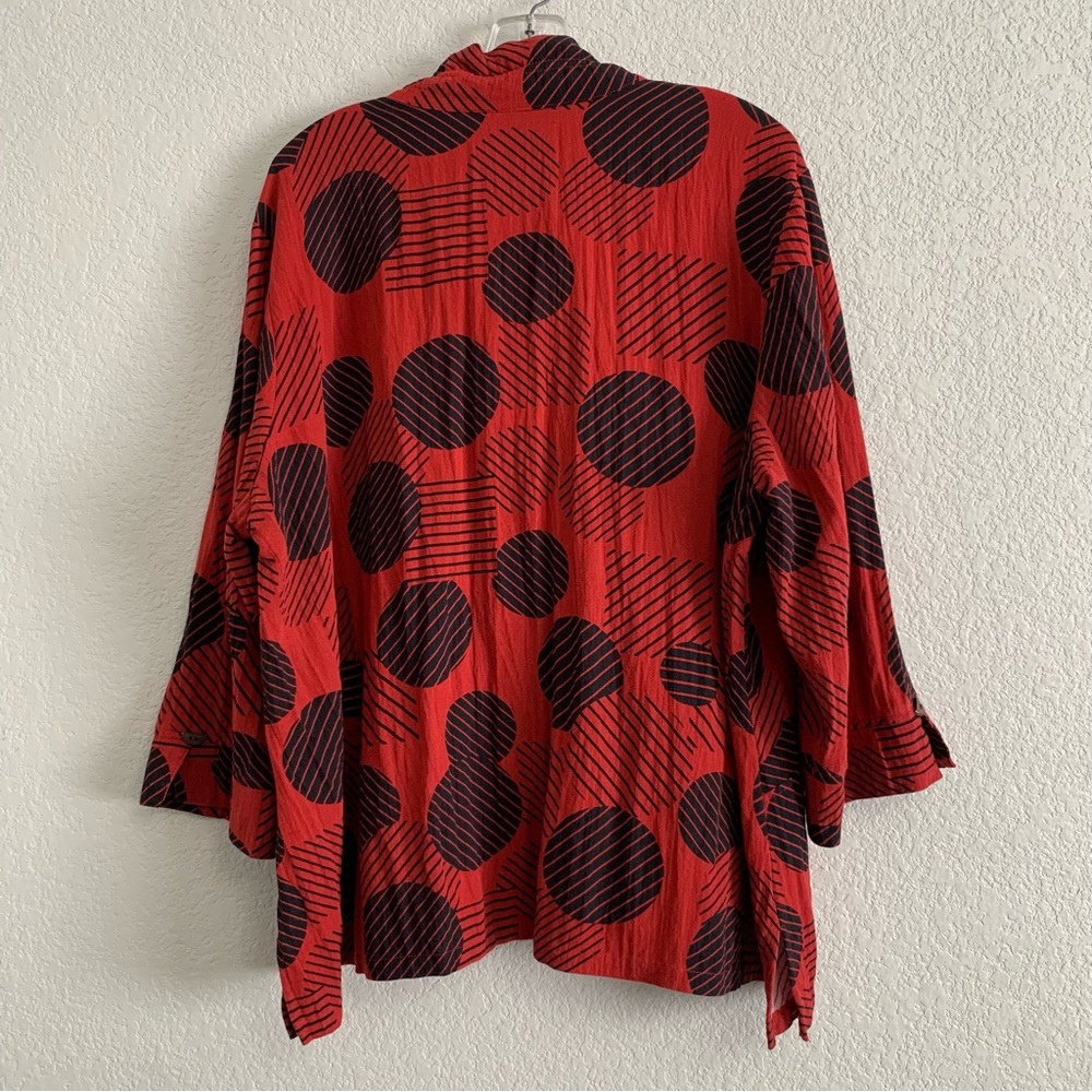 Ali Miles Blouse Top Womens 2X Wired Collar Popover Pockets Geometric Dots Artsy - Picture 2 of 16